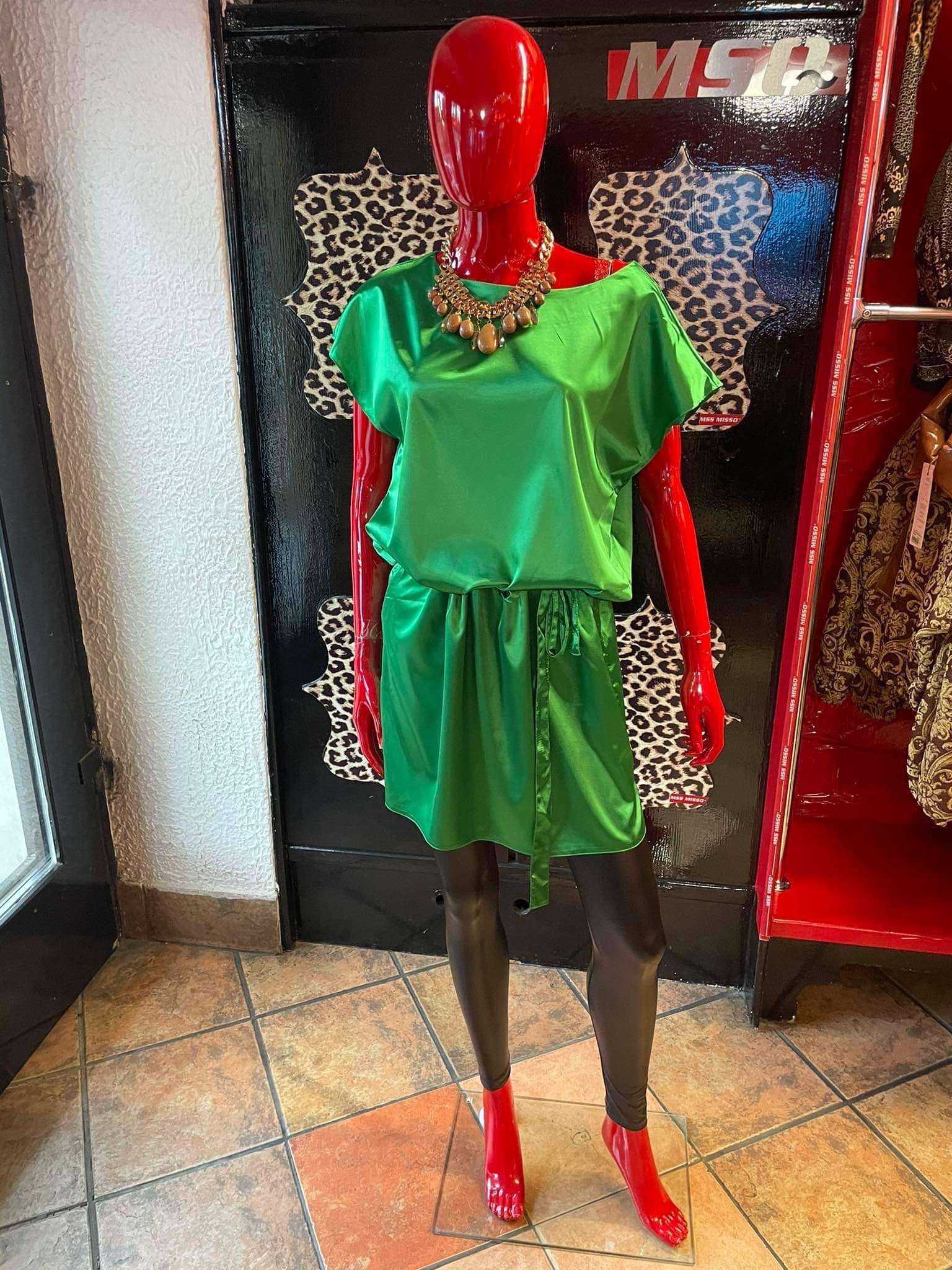 MissQ Luxury Satin Silk Green Dress